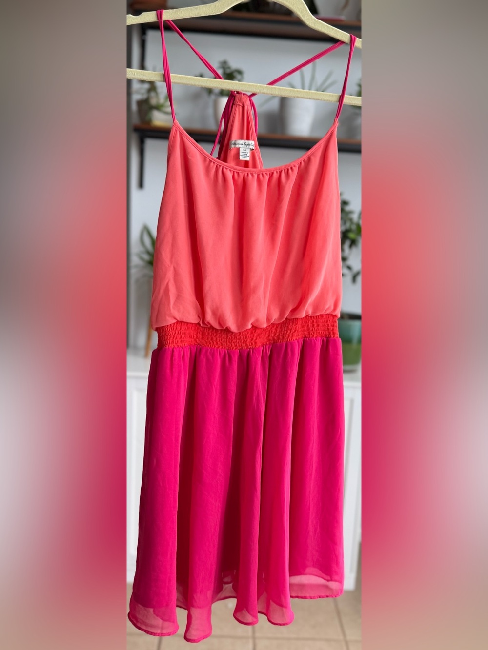 Two-Tone Pink and Coral Smocked Waist Dress
